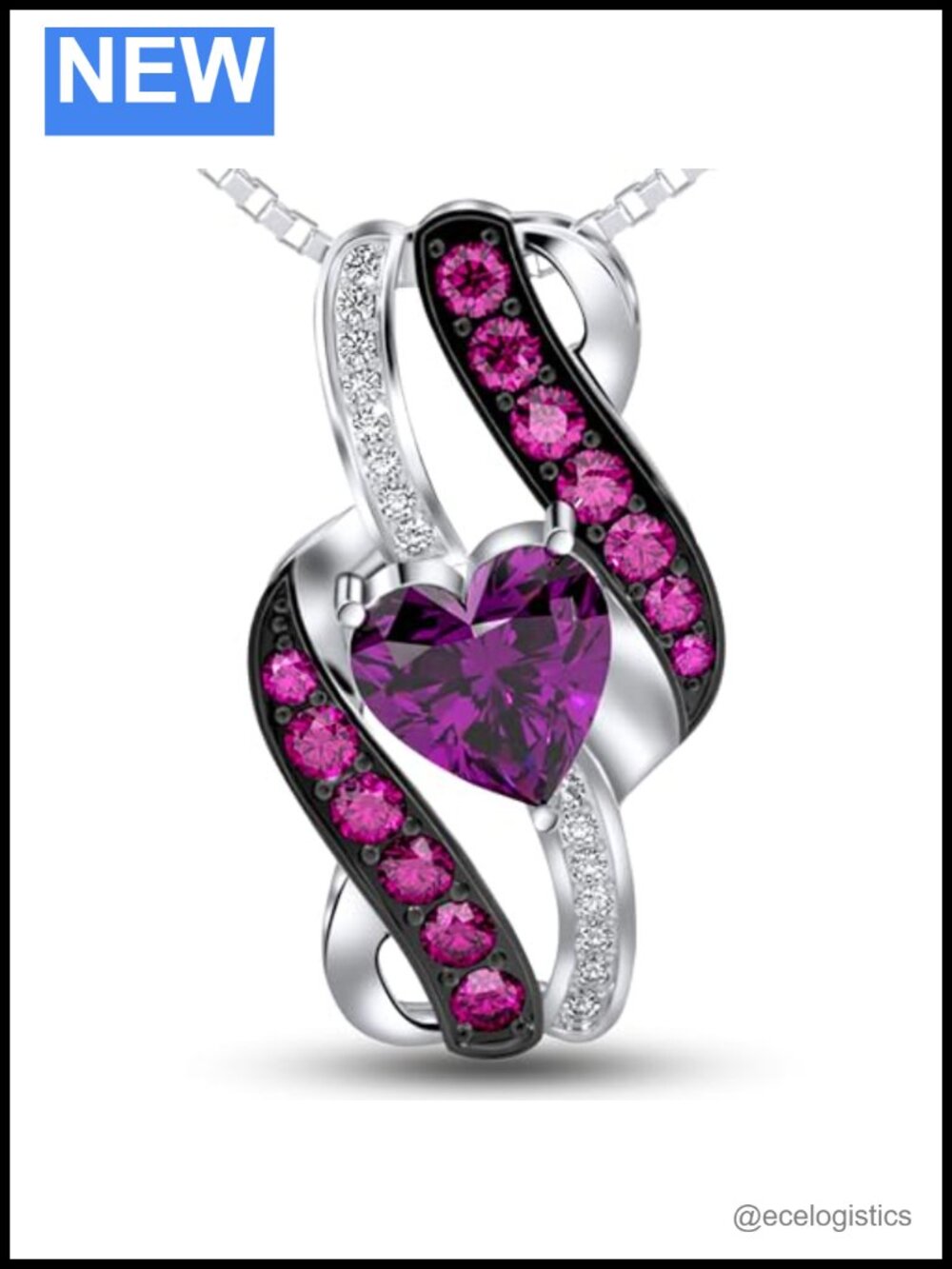 Platinum Plated Sterling Silver Birthstone Infinity Heart Necklace 20in